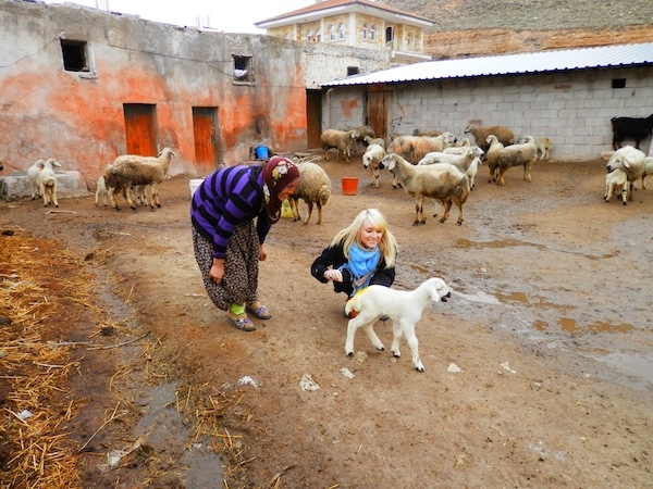 Amber with a local farmer in Turkey.