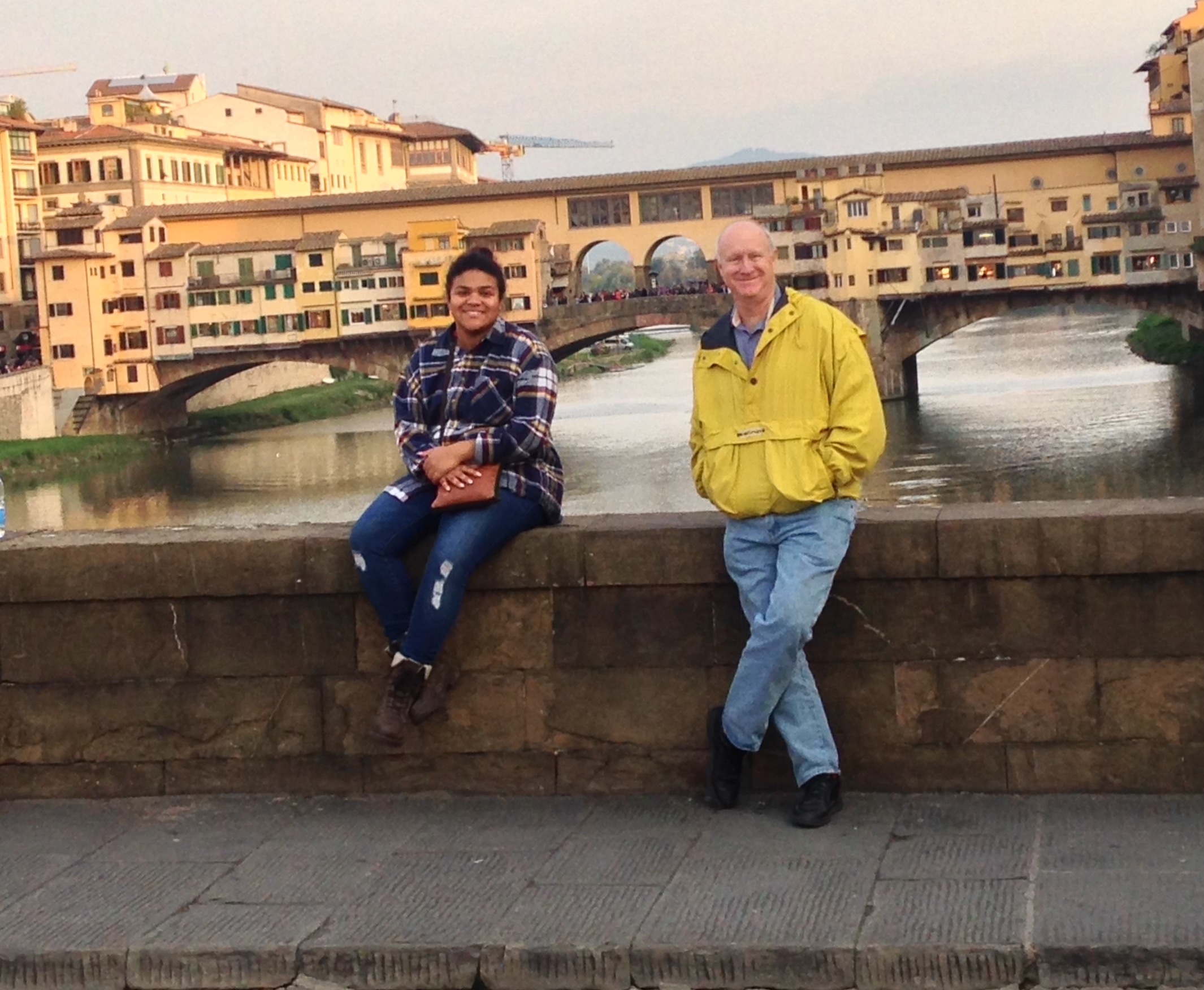 The writer's daughter, Andrea Mitchell (left) with her stepfather, Patrick Moore, enjoy a day in Florence, Italy. 