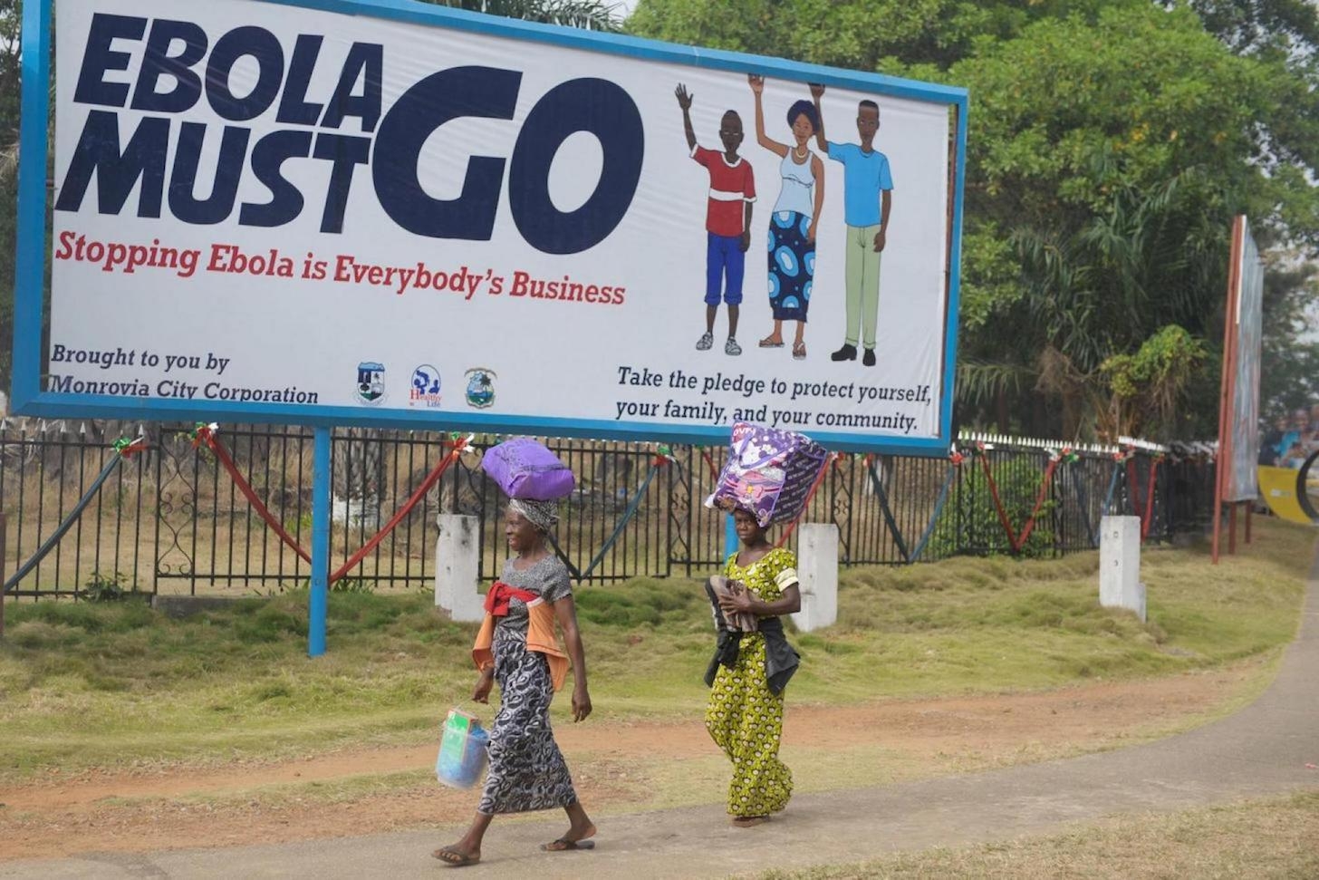 A billboard in Liberia during West Africa's 2015 Ebola outbreak.