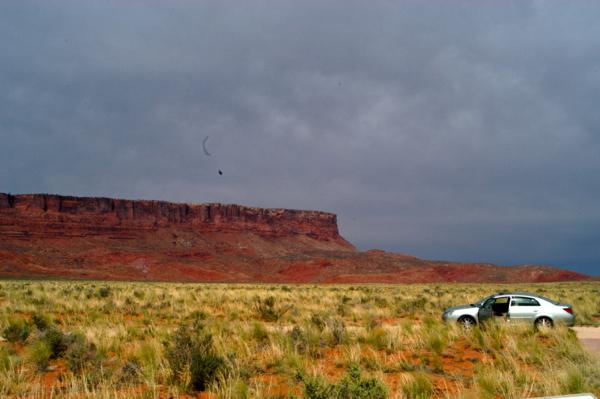 With limited time, Mike stops his car briefly in front of the Vermillion Cliffs in Arizona. 