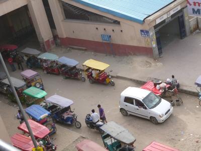 The auto rickshaw lineup at Nawada station, in Delhi.